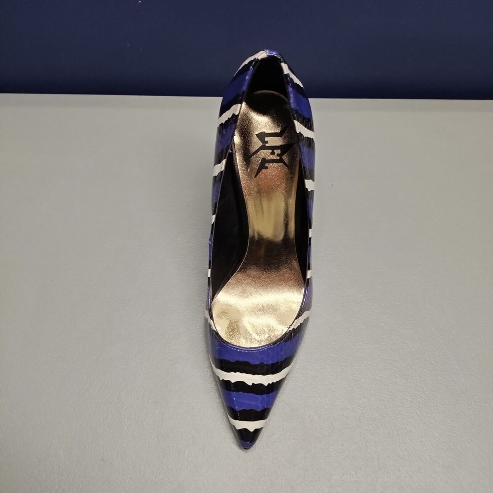 LFL Snakeskin Stiletto Pumps Heel Womens Sz 7 Purple Multi Pointed Toe Slip On - Picture 15 of 16